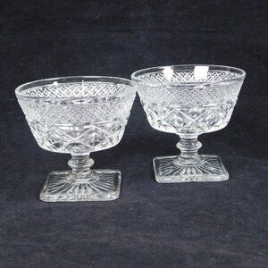 Set of 2 Imperial Glass Cape Cod Clear Low Sherbet Dish Wafer Stem Vintage 3.25"